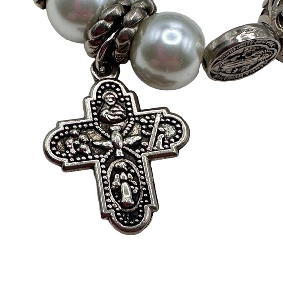 Alexa's Angels Bracelet Women Silver Tone Stretch Beaded Cross Religious 7.8" - Picture 7 of 9